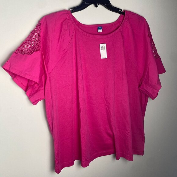 Old Navy Plus Size Top NWT Boho EveryWear Cutwork 100% Cotton Polarized Pink 3X - Picture 6 of 9